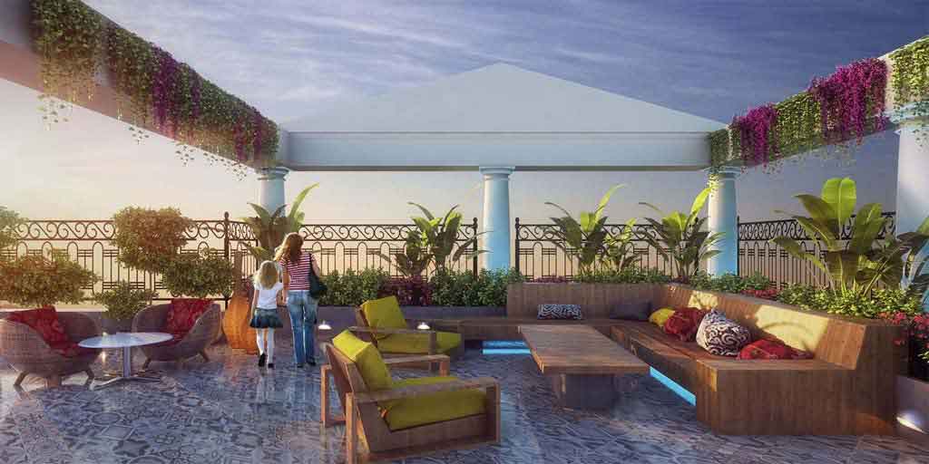 rooftop seating area in Olympus