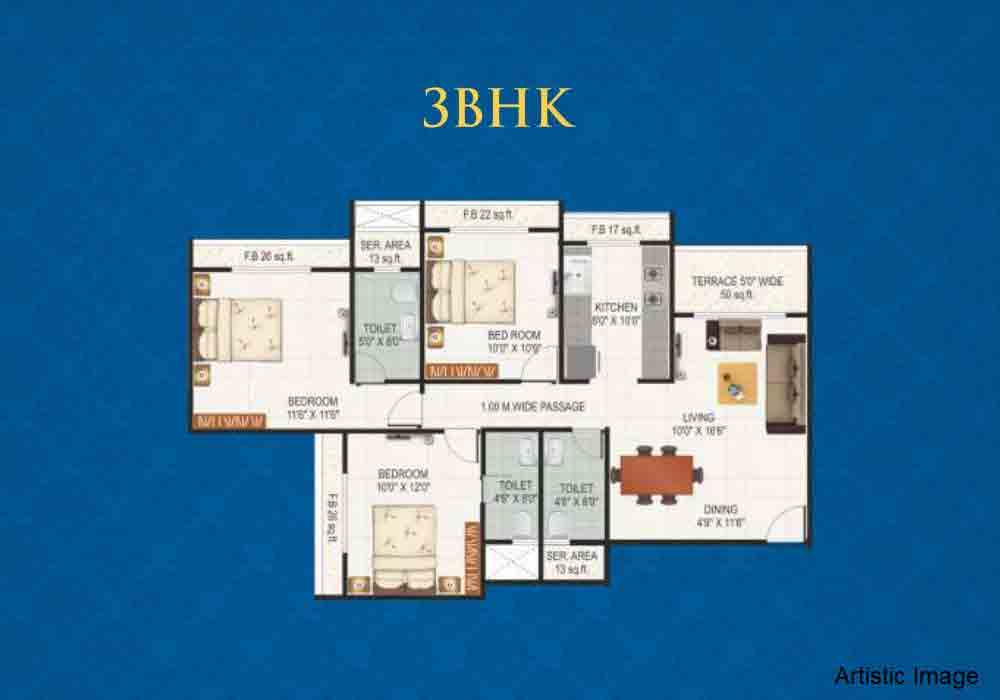 3 bhk floor plan in Sai Proviso Aashlesha
